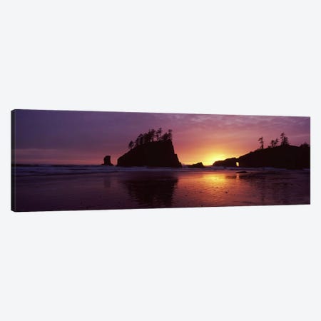 Silhouette of seastacks at sunset, Second Beach, Washington State, USA #3 Canvas Print #PIM7537} by Panoramic Images Canvas Artwork