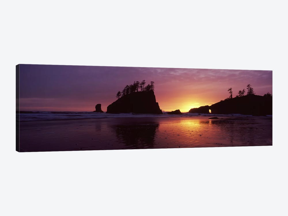 Silhouette of seastacks at sunset, Second Beach, Washington State, USA #3 by Panoramic Images 1-piece Canvas Wall Art