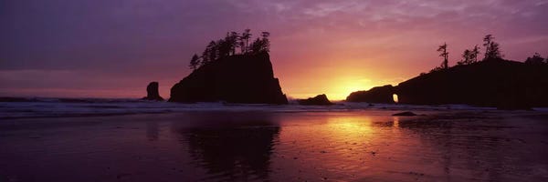 Washington: Silhouette of seastacks at sunset, Second Beach, Washington State, USA #3 by Panoramic Images