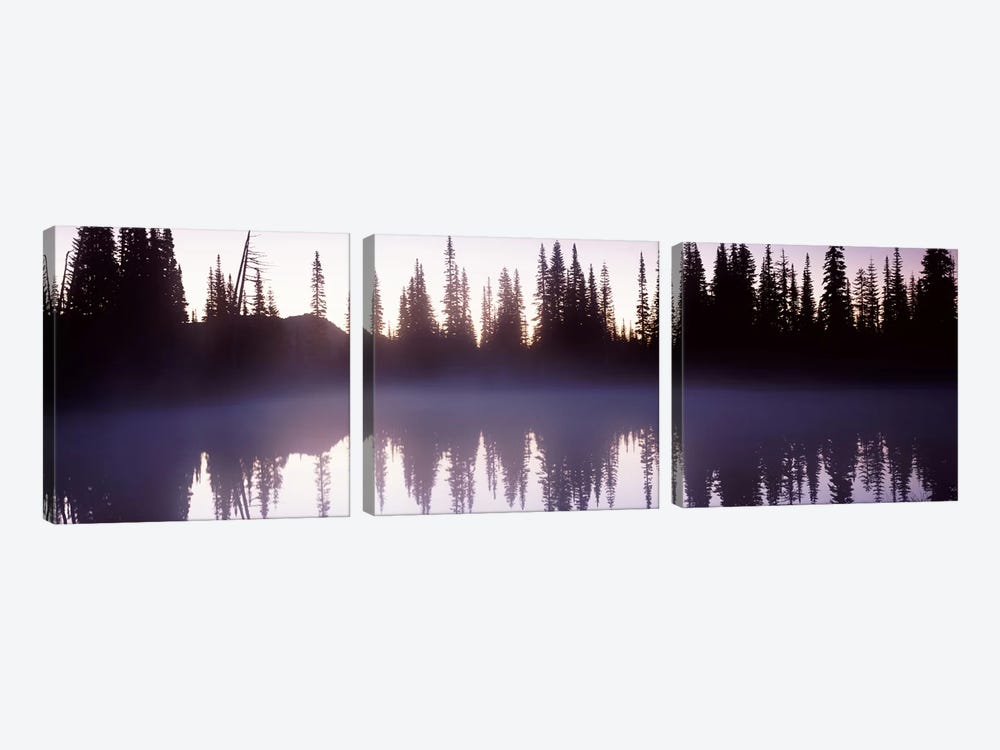 Reflection of trees in a lake, Mt Rainier, Pierce County, Washington State, USA by Panoramic Images 3-piece Canvas Art Print