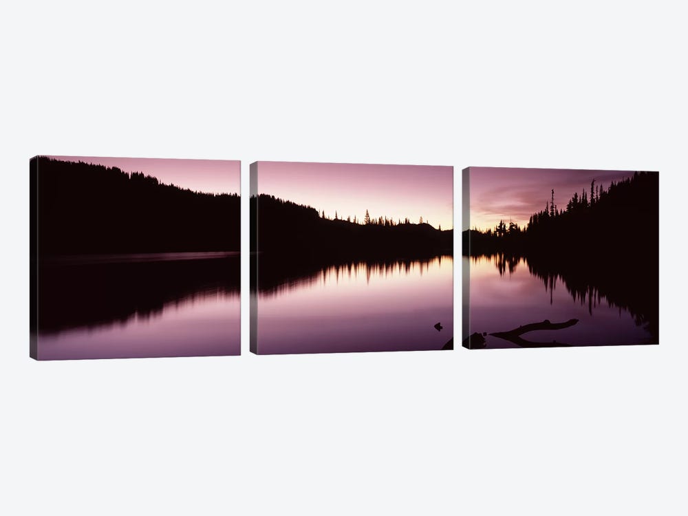 Reflection of trees in a lake, Mt Rainier, Pierce County, Washington State, USA #2 by Panoramic Images 3-piece Canvas Print
