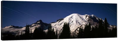 Star trails over mountains, Mt Rainier, Washington State, USA Canvas Art Print
