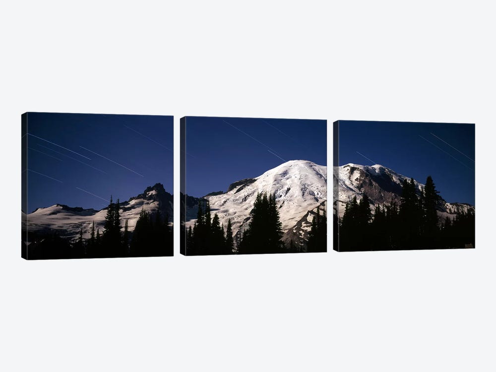 Star trails over mountains, Mt Rainier, Washington State, USA by Panoramic Images 3-piece Canvas Artwork