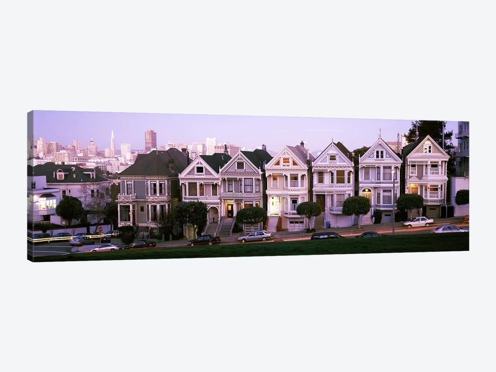 Row houses in a city, Postcard Row, The Seven Sisters, Painted Ladies, Alamo Square, San Francisco, California, USA by Panoramic Images 1-piece Canvas Art