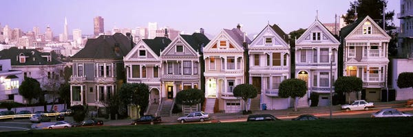 San Francisco: Row houses in a city, Postcard Row, The Seven Sisters, Painted Ladies, Alamo Square, San Francisco, California, USA by Panoramic Images