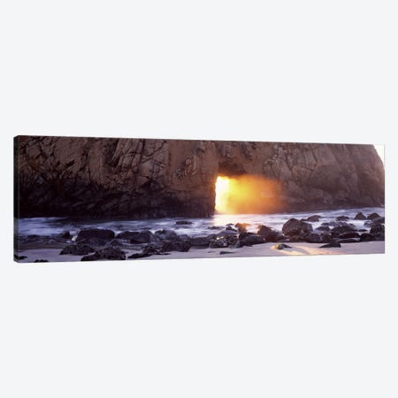 Setting Sun Bursting Through Keyhole Arch, Pfeiffer Beach, Big Sur, California, USA Canvas Print #PIM7564} by Panoramic Images Art Print