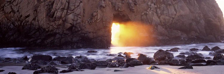 Setting Sun Bursting Through Keyhole Arch, Pfeiffer Beach, Big Sur, California, USA