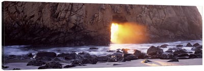 Setting Sun Bursting Through Keyhole Arch, Pfeiffer Beach, Big Sur, California, USA Canvas Art Print - Big Sur Art