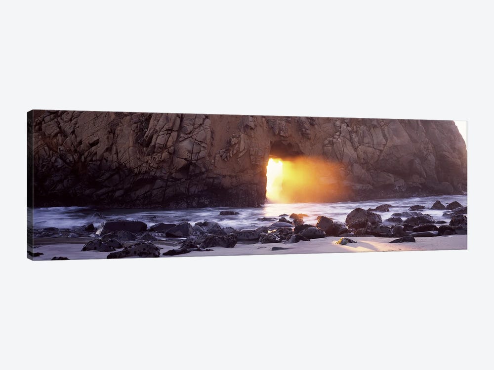 Setting Sun Bursting Through Keyhole Arch, Pfeiffer Beach, Big Sur, California, USA by Panoramic Images 1-piece Canvas Artwork