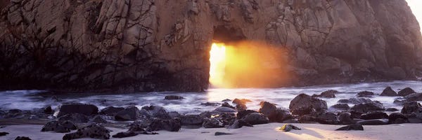Big Sur: Setting Sun Bursting Through Keyhole Arch, Pfeiffer Beach, Big Sur, California, USA by Panoramic Images