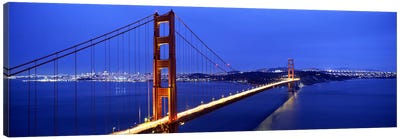 Suspension bridge lit up at duskGolden Gate Bridge, San Francisco, California, USA Canvas Art Print - Golden Gate Bridge