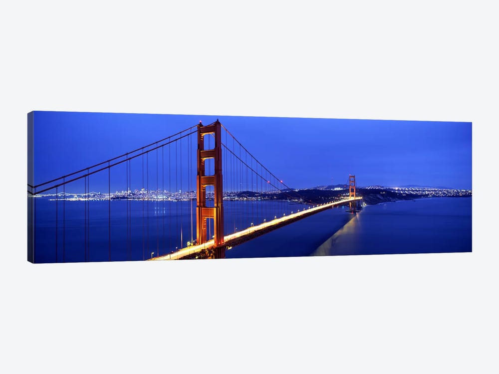 Suspension bridge lit up at duskGolden Gate Bridge, San Francisco, California, USA by Panoramic Images 1-piece Canvas Art