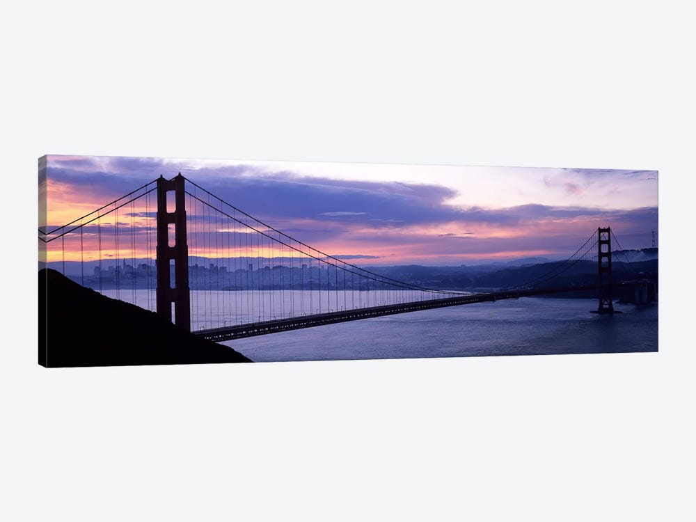 Silhouette of a suspension bridge at dusk, Golden Gate Bridge, San Francisco, California, USA by Panoramic Images 1-piece Canvas Print