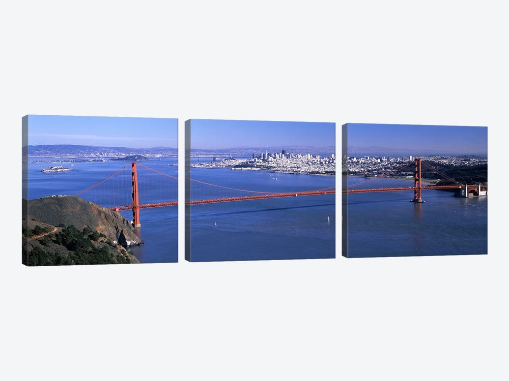High angle view of a suspension bridge, Golden Gate Bridge, San Francisco, California, USA #4 by Panoramic Images 3-piece Canvas Art Print