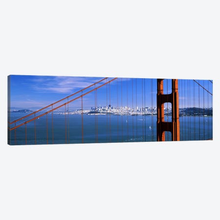 Suspension bridge with a city in the background, Golden Gate Bridge, San Francisco, California, USA Canvas Print #PIM7577} by Panoramic Images Canvas Artwork