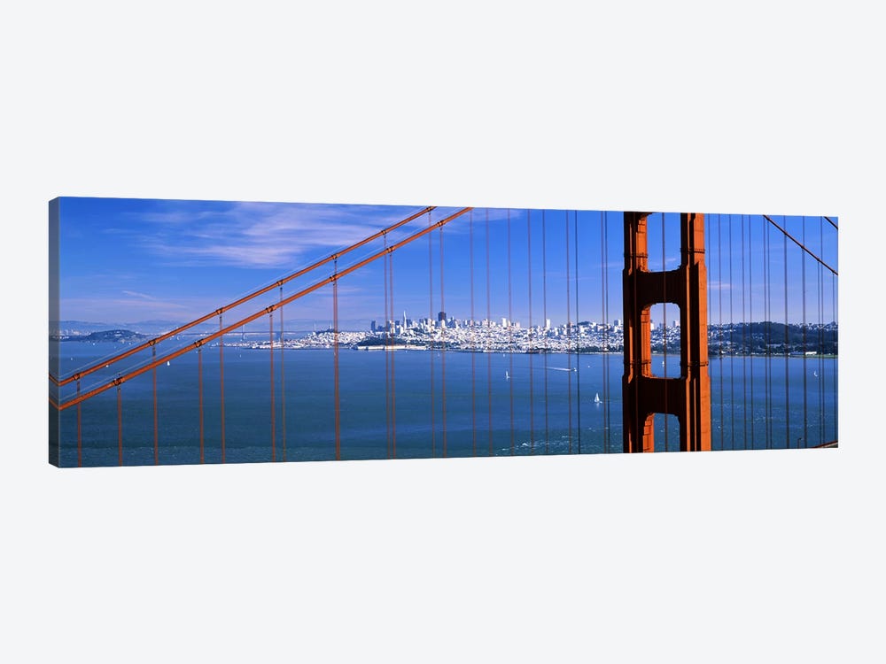Suspension bridge with a city in the background, Golden Gate Bridge, San Francisco, California, USA by Panoramic Images 1-piece Canvas Wall Art