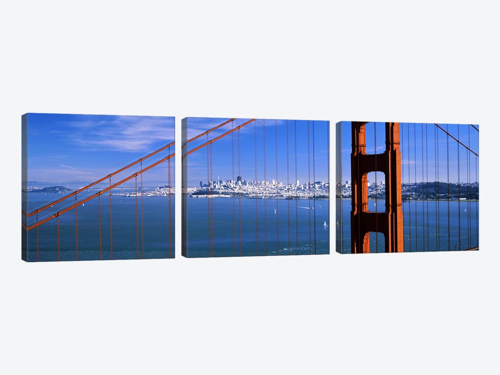 Suspension bridge with a city in the background, Golden Gate Bridge, San Francisco, California, USA by Panoramic Images 3-piece Canvas Art