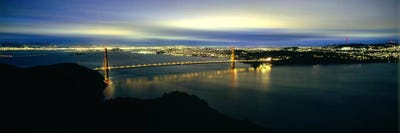 Suspension bridge lit up at dusk II, Golden Gate Bridge, San Francisco Bay, San Francisco, California, USA by Panoramic Images multi panel art