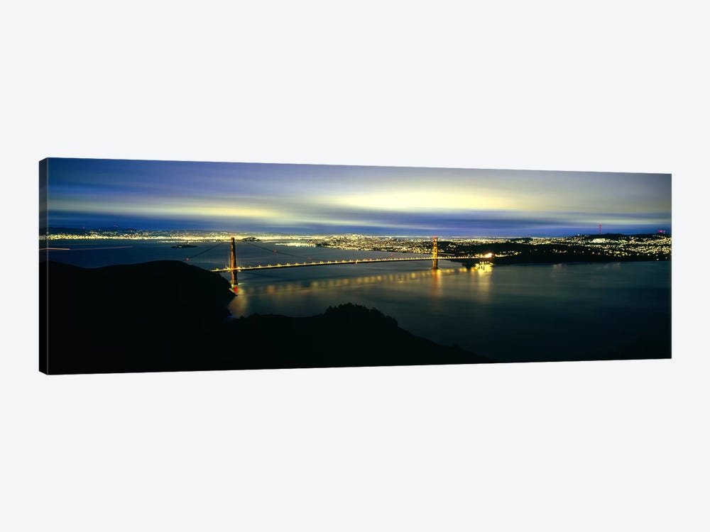 Suspension bridge lit up at dusk, Golden Gate Bridge, San Francisco Bay, San Francisco, California, USA #2 by Panoramic Images 1-piece Canvas Artwork