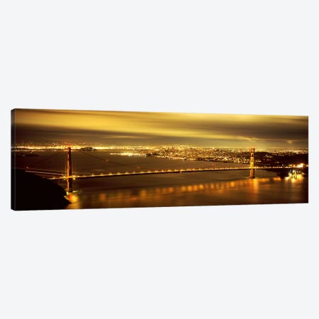 Suspension bridge lit up at dusk, Golden Gate Bridge, San Francisco, California, USA Canvas Print #PIM7580} by Panoramic Images Canvas Artwork