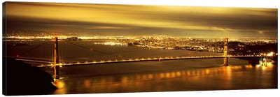 Suspension bridge lit up at dusk, Golden Gate Bridge, San Francisco, California, USA Canvas Art Print - Famous Bridges