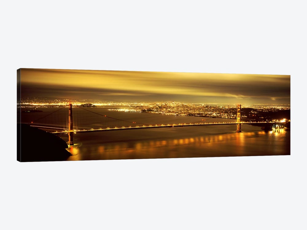 Suspension bridge lit up at dusk, Golden Gate Bridge, San Francisco, California, USA by Panoramic Images 1-piece Canvas Artwork