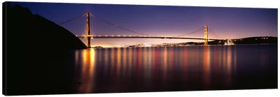 Suspension bridge lit up at dusk, Golden Gate Bridge, San Francisco Bay, San Francisco, California, USA #3 Canvas Art Print - Golden Gate Bridge