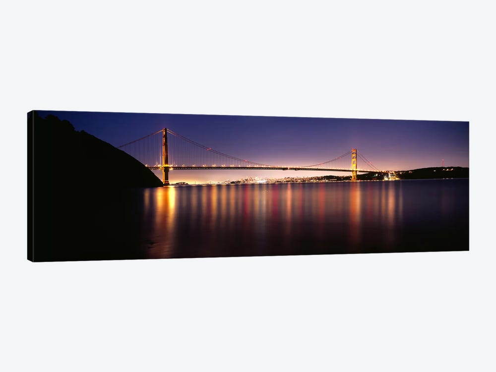 Suspension bridge lit up at dusk, Golden Gate Bridge, San Francisco Bay, San Francisco, California, USA #3 by Panoramic Images 1-piece Canvas Art Print
