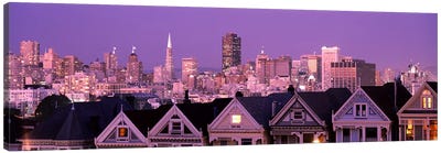 Skyscrapers lit up at night in a city, San Francisco, California, USA Canvas Art Print - San Francisco Skylines