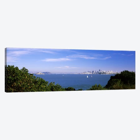 Sea with the Bay Bridge and Alcatraz Island in the background, San Francisco, Marin County, California, USA Canvas Print #PIM7590} by Panoramic Images Art Print