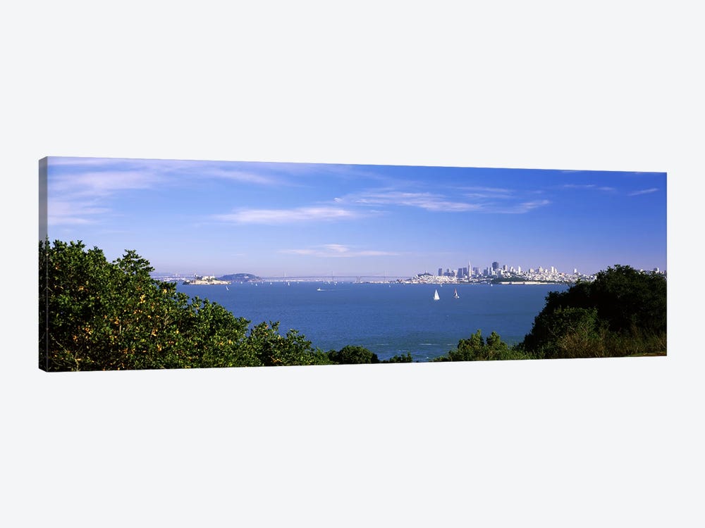 Sea with the Bay Bridge and Alcatraz Island in the background, San Francisco, Marin County, California, USA by Panoramic Images 1-piece Canvas Print