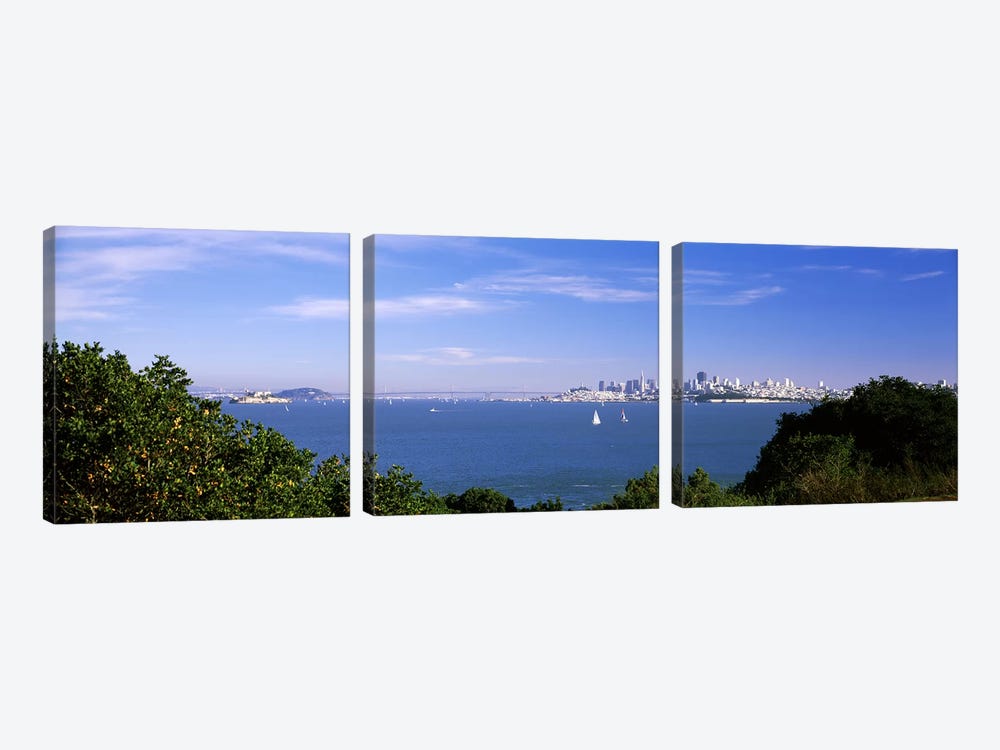 Sea with the Bay Bridge and Alcatraz Island in the background, San Francisco, Marin County, California, USA by Panoramic Images 3-piece Canvas Art Print