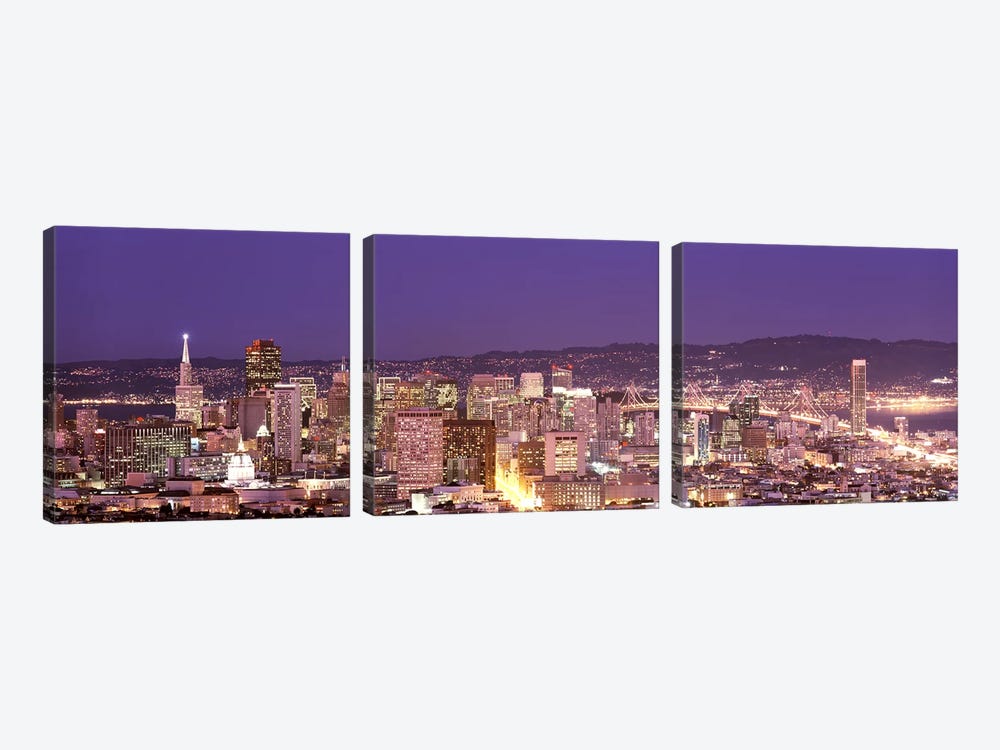 High angle view of a city at dusk, San Francisco, California, USA by Panoramic Images 3-piece Canvas Wall Art