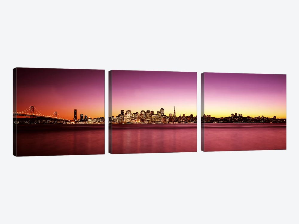 Buildings at the waterfront, Bay Bridge, San Francisco Bay, San Francisco, California, USA by Panoramic Images 3-piece Canvas Artwork