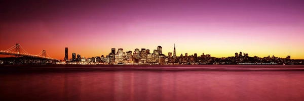 San Francisco Skylines: Buildings at the waterfront, Bay Bridge, San Francisco Bay, San Francisco, California, USA by Panoramic Images