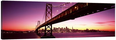 Bridge across a bay with city skyline in the background, Bay Bridge, San Francisco Bay, San Francisco, California, USA Canvas Art Print - Other