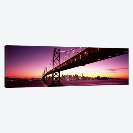 Bridge across a bay with city skyline in the background, Bay Bridge, San Francisco Bay, San Francisco, California, USA Canvas Print #PIM7597} by Panoramic Images Canvas Artwork