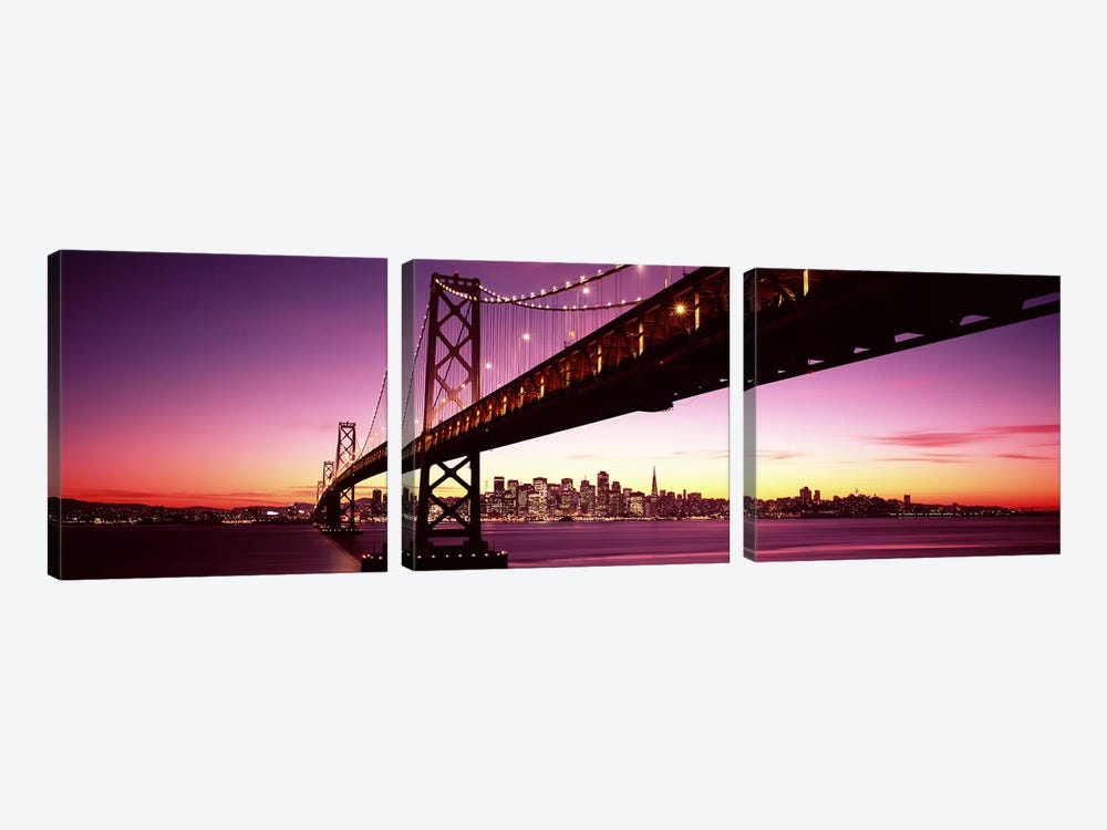 Bridge across a bay with city skyline in the background, Bay Bridge, San Francisco Bay, San Francisco, California, USA by Panoramic Images 3-piece Canvas Wall Art