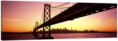 Bridge across a bay with city skyline in the backgroundBay Bridge, San Francisco Bay, San Francisco, California, USA Canvas Art Print - San Francisco Art