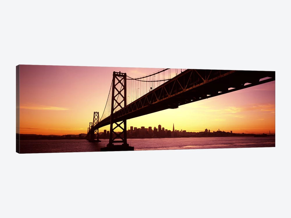 Bridge across a bay with city skyline in the backgroundBay Bridge, San Francisco Bay, San Francisco, California, USA by Panoramic Images 1-piece Art Print