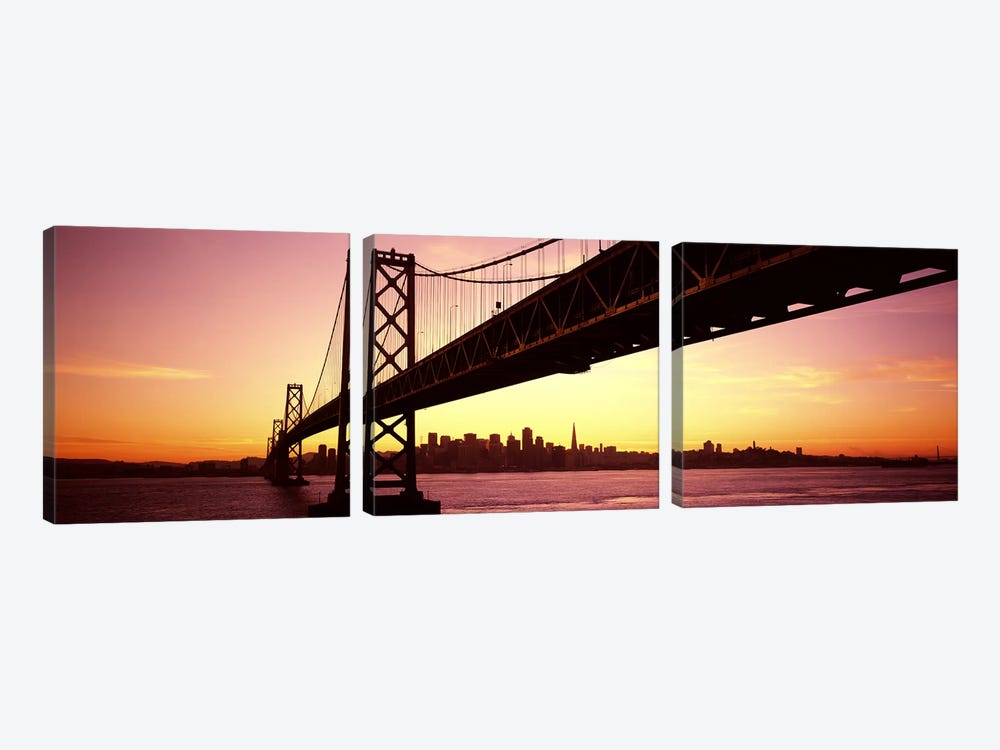 Bridge across a bay with city skyline in the backgroundBay Bridge, San Francisco Bay, San Francisco, California, USA by Panoramic Images 3-piece Canvas Print