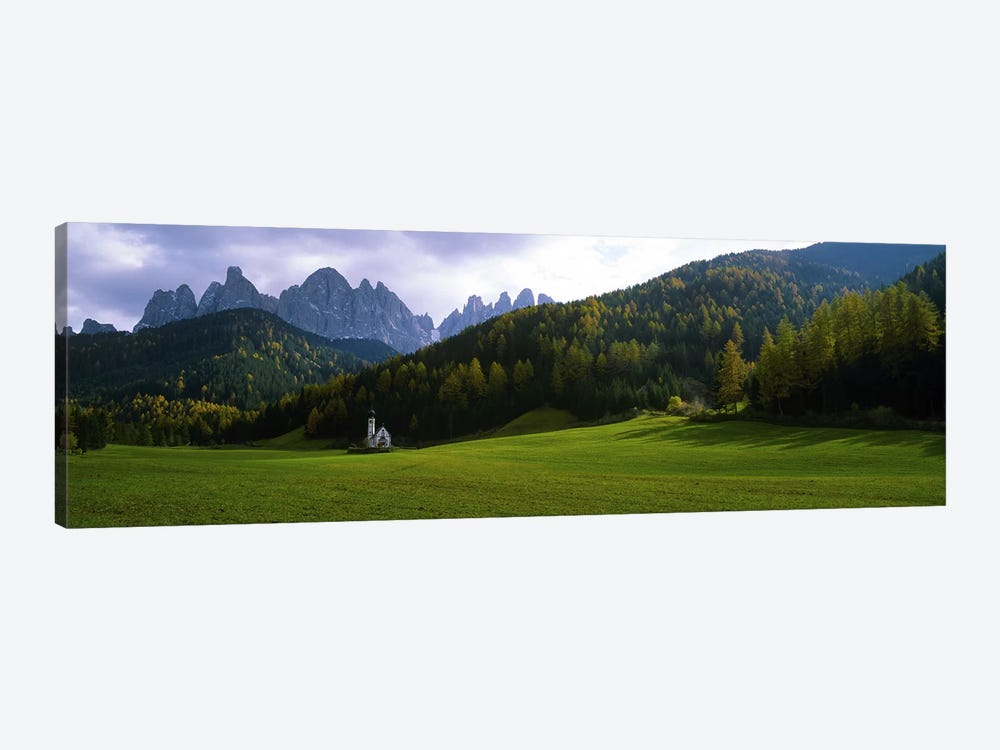 View Of St. John Of Nepomuk In Ranui With The Dolomites' Geisler Group In The Background, Val di Funes, South Tyrol, Italy by Panoramic Images 1-piece Art Print