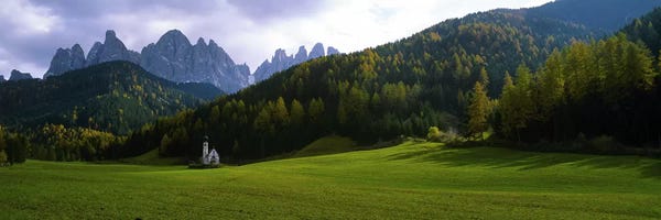 Valleys: View Of St. John Of Nepomuk In Ranui With The Dolomites' Geisler Group In The Background, Val di Funes, South Tyrol, Italy by Panoramic Images