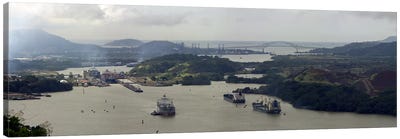 Aerial View Of The Panama Canal Featuring The Miraflores Locks And Bridge Of Americas Canvas Art Print - Panama