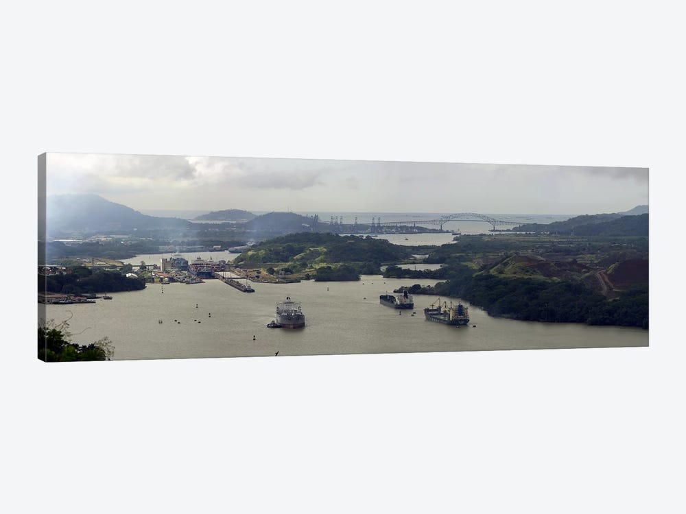 Aerial View Of The Panama Canal Featuring The Miraflores Locks And Bridge Of Americas by Panoramic Images 1-piece Art Print