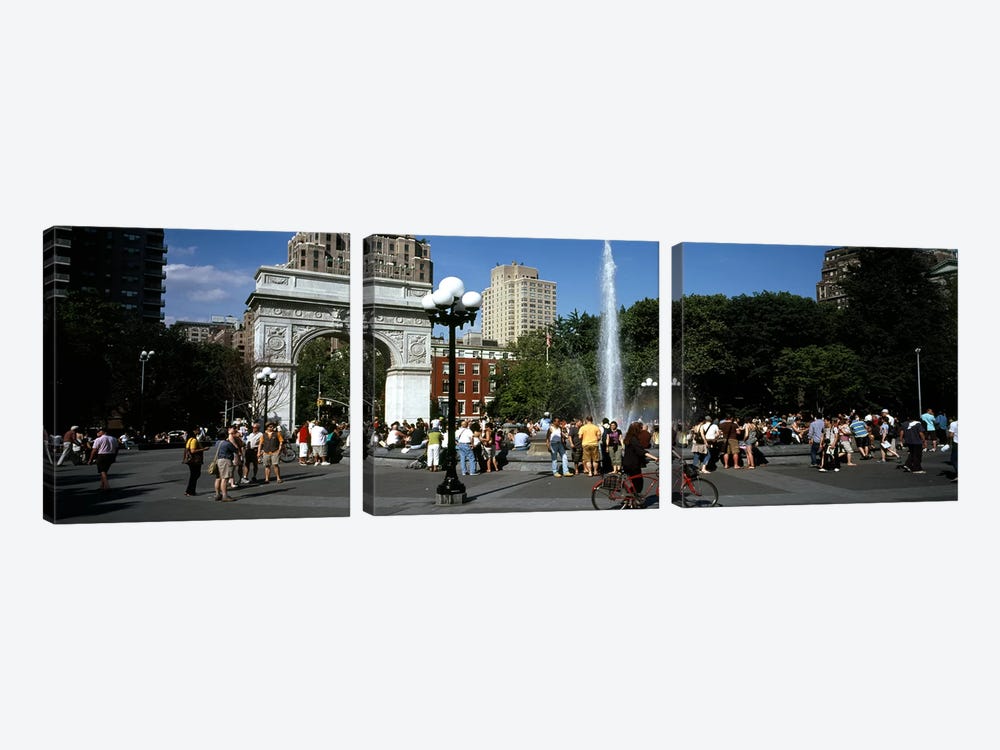 Tourists at a park, Washington Square Arch, Washington Square Park, Manhattan, New York City, New York State, USA by Panoramic Images 3-piece Canvas Print
