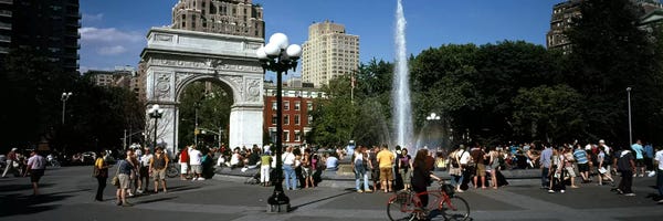 Fountains: Tourists at a park, Washington Square Arch, Washington Square Park, Manhattan, New York City, New York State, USA by Panoramic Images