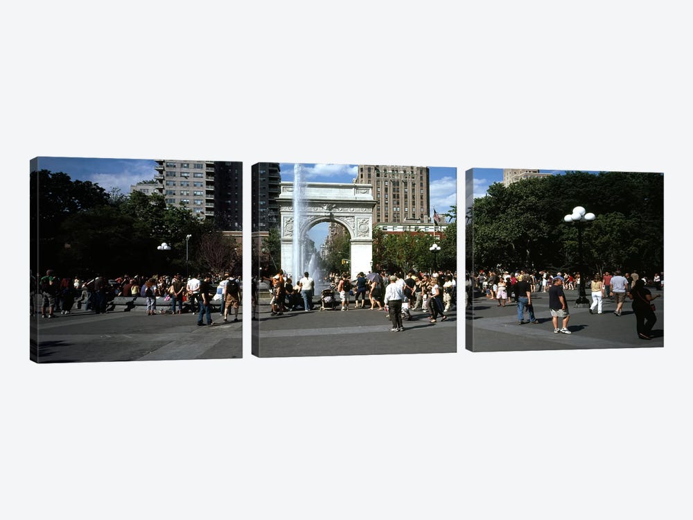 Tourists at a parkWashington Square Arch, Washington Square Park, Manhattan, New York City, New York State, USA by Panoramic Images 3-piece Canvas Art