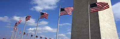 American Flags Flapping In The Wind, Washington Monument, National Mall, Washington, D.C., USA by Panoramic Images canvas print