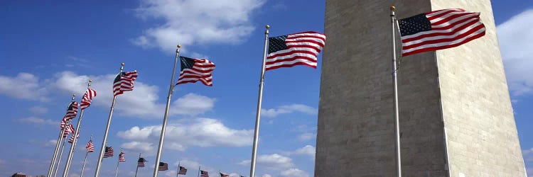 American Flags Flapping In The Wind, Washington Monument, National Mall, Washington, D.C., USA